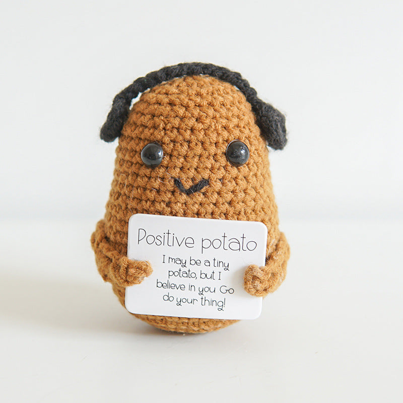 [Blind Box] 3 Crochet Accessories + 2 DIY Plush Pet, Funny expression potato doll positive energy wool knitting cucumber ornament egg baby pendant positive card