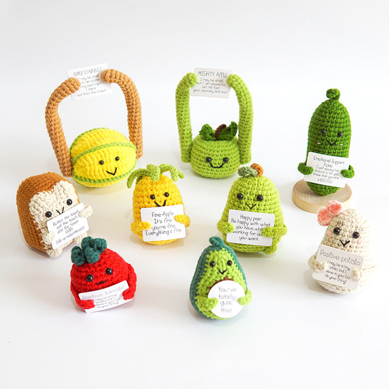 [Blind Box] 3 Crochet Accessories + 2 DIY Plush Pet, Funny expression potato doll positive energy wool knitting cucumber ornament egg baby pendant positive card