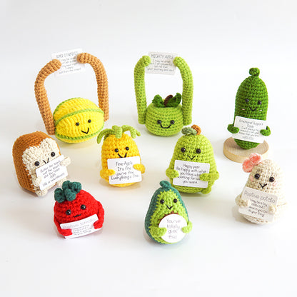[Blind Box] 3 Crochet Accessories + 2 DIY Plush Pet, Funny expression potato doll positive energy wool knitting cucumber ornament egg baby pendant positive card
