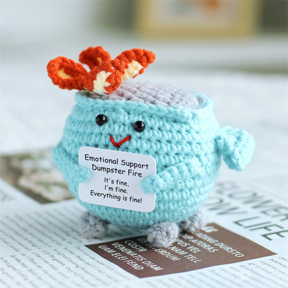 [Blind Box] 3 Crochet Accessories + 2 DIY Plush Pet, Funny expression potato doll positive energy wool knitting cucumber ornament egg baby pendant positive card