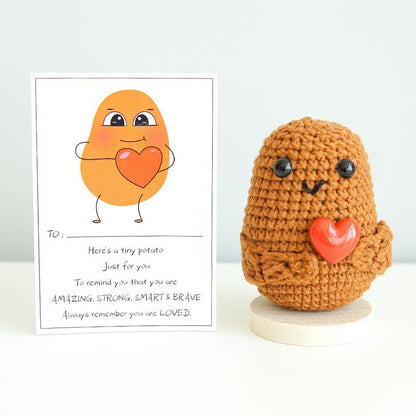 [Blind Box] 3 Crochet Accessories + 2 DIY Plush Pet, Funny expression potato doll positive energy wool knitting cucumber ornament egg baby pendant positive card