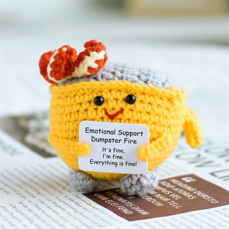 [Blind Box] 3 Crochet Accessories + 2 DIY Plush Pet, Funny expression potato doll positive energy wool knitting cucumber ornament egg baby pendant positive card