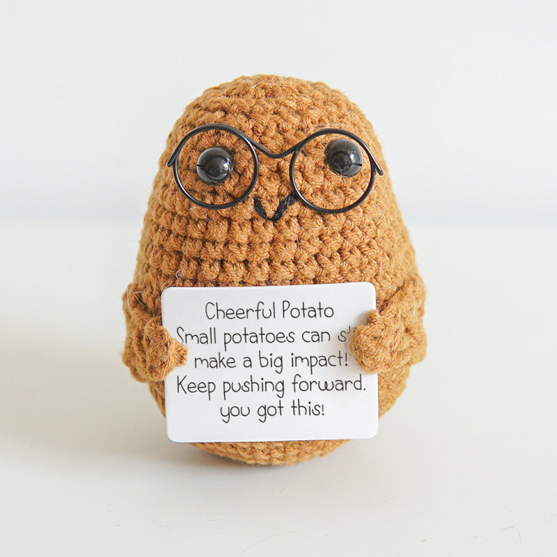 [Blind Box] 3 Crochet Accessories + 2 DIY Plush Pet, Funny expression potato doll positive energy wool knitting cucumber ornament egg baby pendant positive card