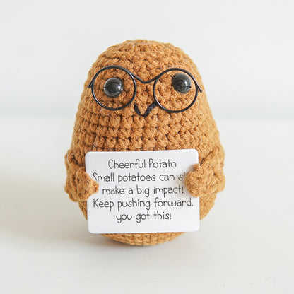 [Blind Box] 3 Crochet Accessories + 2 DIY Plush Pet, Funny expression potato doll positive energy wool knitting cucumber ornament egg baby pendant positive card
