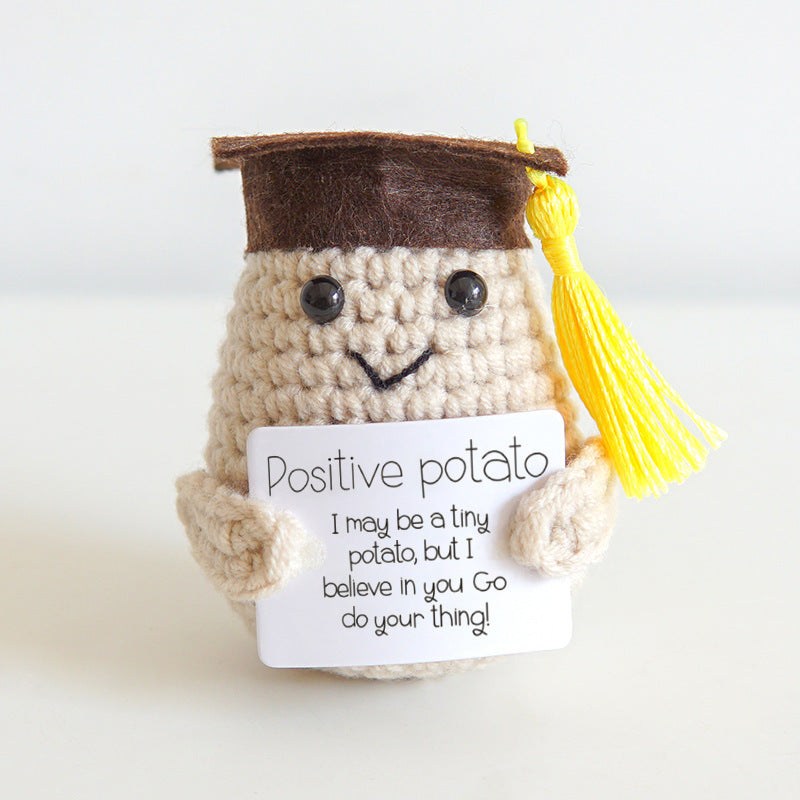 [Blind Box] 3 Crochet Accessories + 2 DIY Plush Pet, Funny expression potato doll positive energy wool knitting cucumber ornament egg baby pendant positive card