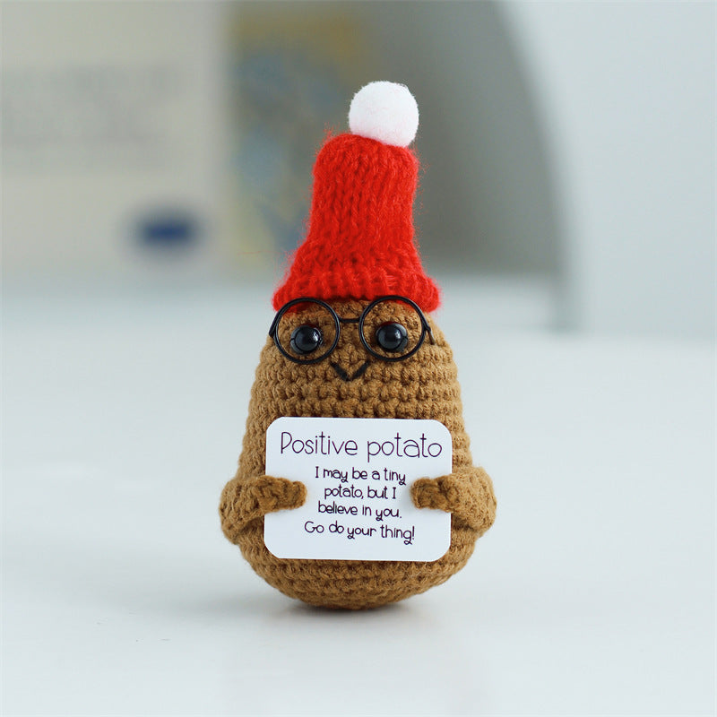 [Blind Box] 3 Crochet Accessories + 2 DIY Plush Pet, Funny expression potato doll positive energy wool knitting cucumber ornament egg baby pendant positive card
