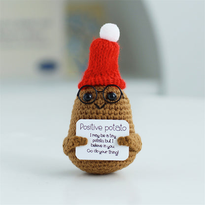 [Blind Box] 3 Crochet Accessories + 2 DIY Plush Pet, Funny expression potato doll positive energy wool knitting cucumber ornament egg baby pendant positive card
