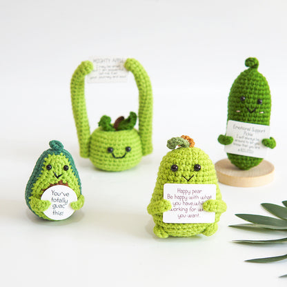 [Blind Box] 3 Crochet Accessories + 2 DIY Plush Pet, Funny expression potato doll positive energy wool knitting cucumber ornament egg baby pendant positive card