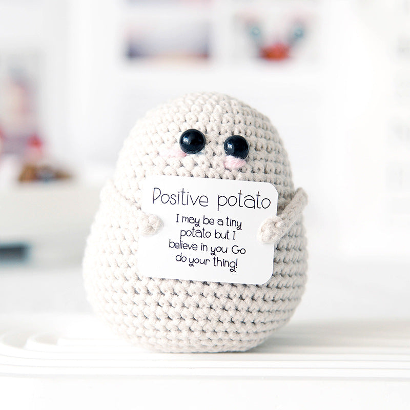 [Blind Box] 3 Crochet Accessories + 2 DIY Plush Pet, Funny expression potato doll positive energy wool knitting cucumber ornament egg baby pendant positive card