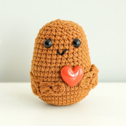 [Blind Box] 3 Crochet Accessories + 2 DIY Plush Pet, Funny expression potato doll positive energy wool knitting cucumber ornament egg baby pendant positive card