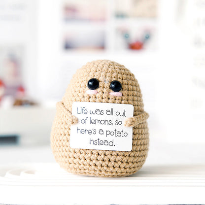 [Blind Box] 3 Crochet Accessories + 2 DIY Plush Pet, Funny expression potato doll positive energy wool knitting cucumber ornament egg baby pendant positive card