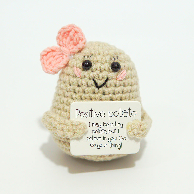 [Blind Box] 3 Crochet Accessories + 2 DIY Plush Pet, Funny expression potato doll positive energy wool knitting cucumber ornament egg baby pendant positive card