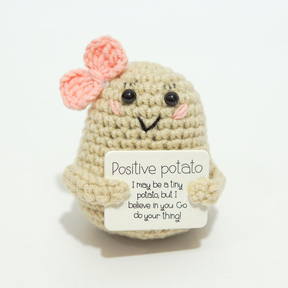 [Blind Box] 3 Crochet Accessories + 2 DIY Plush Pet, Funny expression potato doll positive energy wool knitting cucumber ornament egg baby pendant positive card
